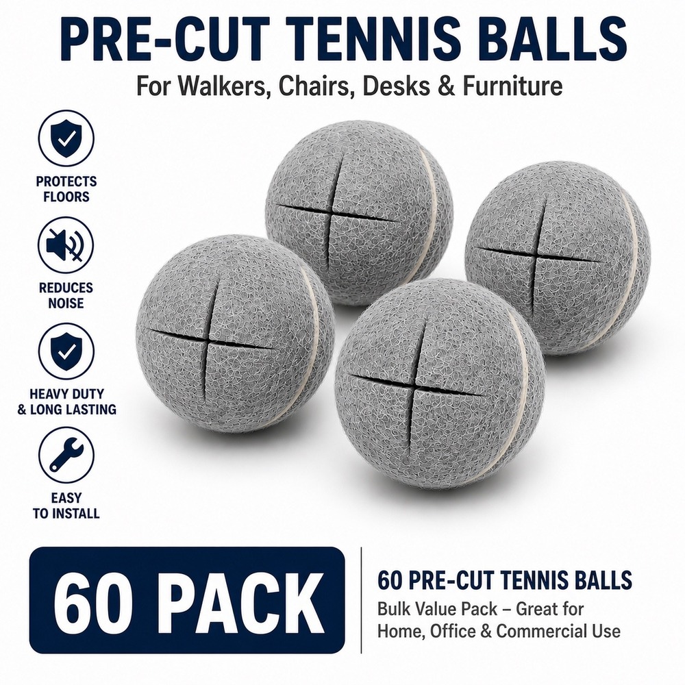 60 Pack Pre-Cut Tennis Balls for Walkers Chairs Furniture Legs Grey Floor Glides